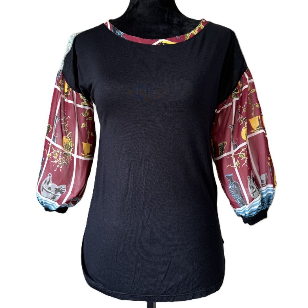 Anthropologie Tiny Black Mix Media Top Blouse Sz XXS